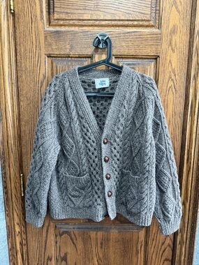 John Molloy 100% Wool Brown Cable Knit Cardigan